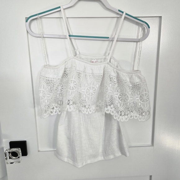 No Boundaries Tops - No Boundaries White Lace Trim Off The Shoulder With Straps Top Size XS